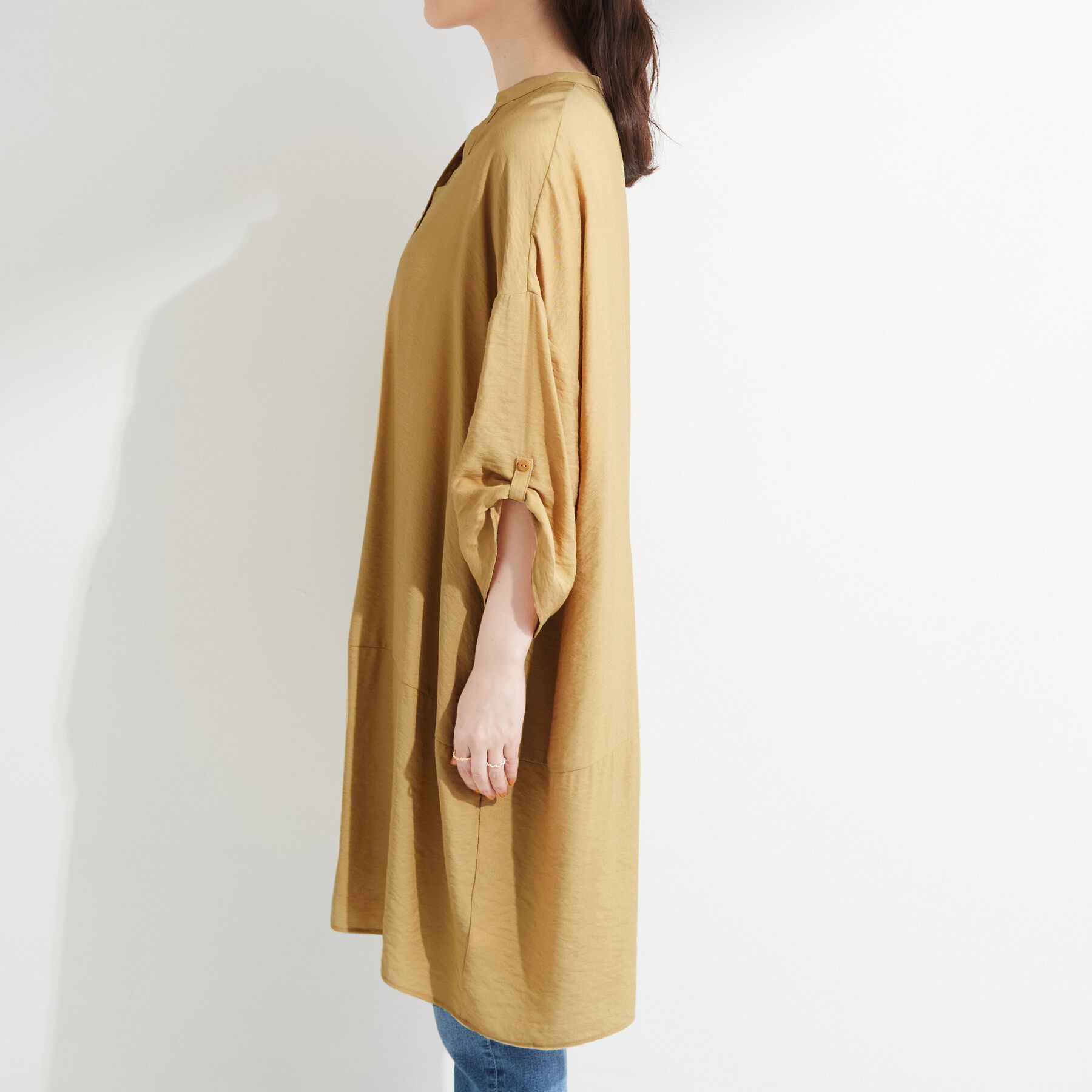 SHOO･LA･RUE「【S-LL/洗濯後しわになりにくい】ゆるっと体型カバー 7分袖コクーンチュニック」|ワンピース|