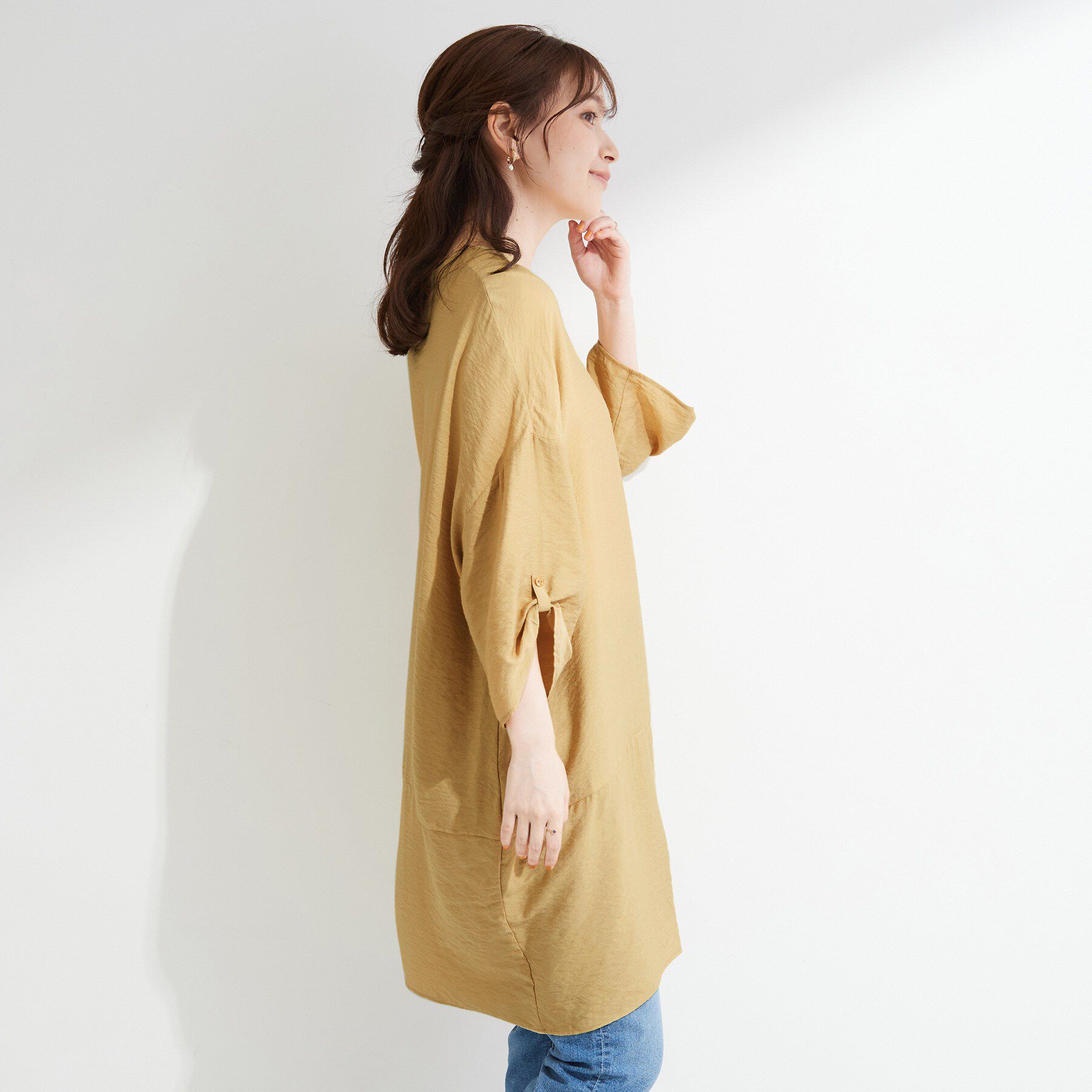 SHOO･LA･RUE「【S-LL/洗濯後しわになりにくい】ゆるっと体型カバー 7分袖コクーンチュニック」|ワンピース|