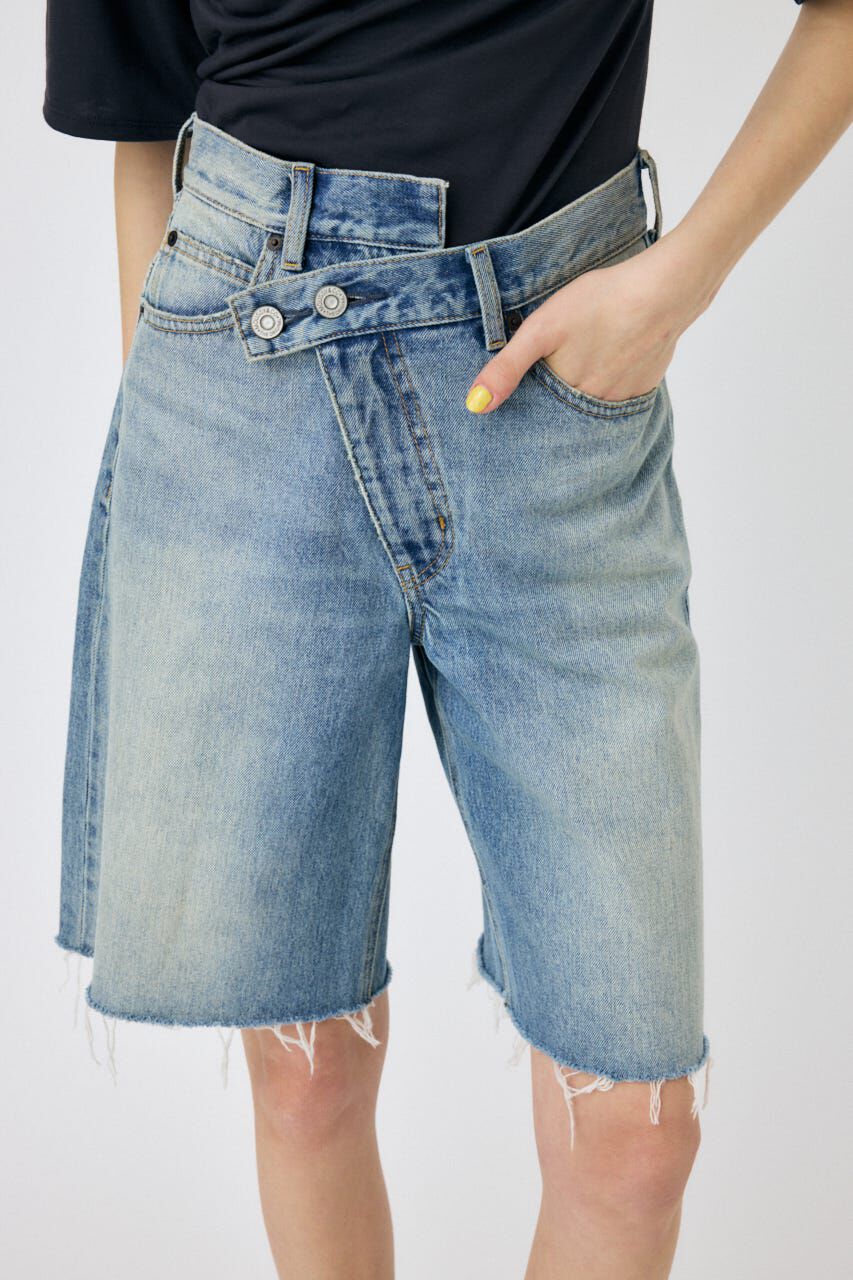 MOUSSY「CROSS WAIST ハーフパンツ」|デニム|