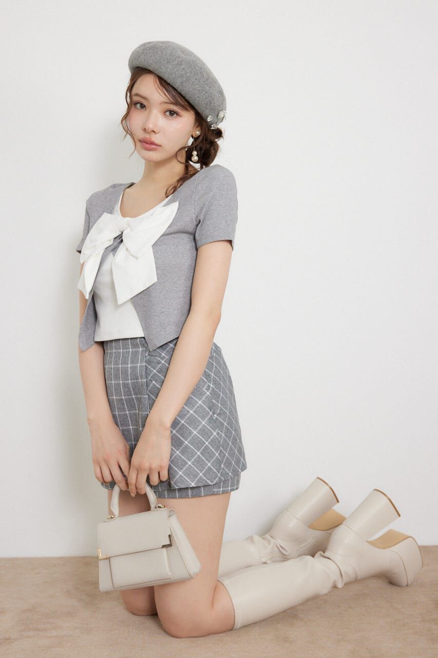 rienda「フロントリボンカットトップス」|Tシャツ・カットソー|GRY