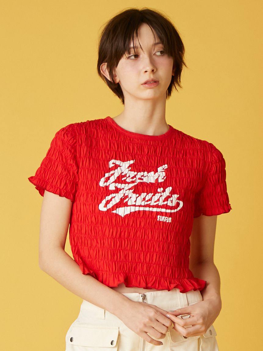 FURFUR「フルーツモチーフシャーリングTシャツ」|Tシャツ・カットソー|RED