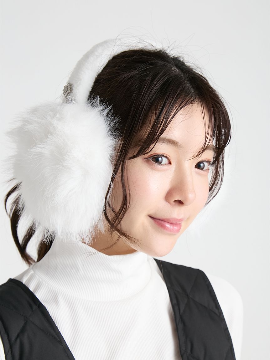 CELFORD「ビジュー付きフェイクファーイヤマフ」|イヤーマフ|