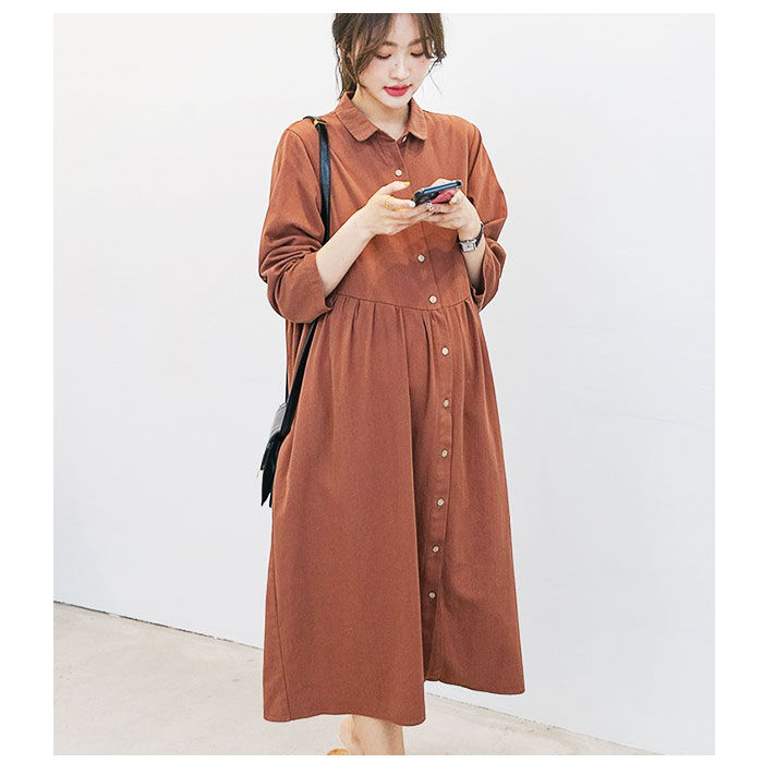 BACKYARD FAMILY「マタニティ ワンピース 通販 妊婦服 授乳服 ルームウェア シャツワンピース 部屋着 長袖 長そで」|マタニティ・ママグッズ|