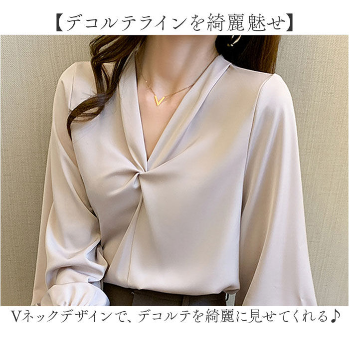 BACKYARD FAMILY「シャツブラウス レディース 長袖 通販 ワイシャツ オフィスブラウス Vネックブラウス」|シャツ・ブラウス|