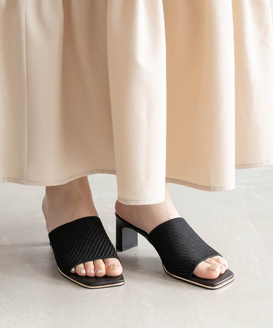  「【SUSTAINABLE】ニットミュールサンダル」|パンプス|ブラック