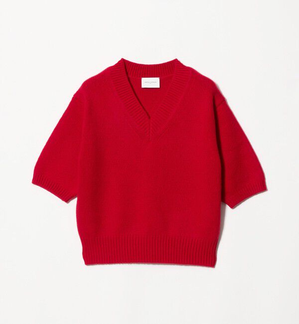 UNITED ARROWS「CA/W ハーフスリーブ Vネック ニット」|ニット・セーター|RED