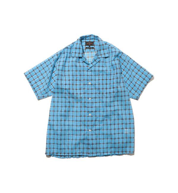BEAMS PLUS「Open Collar Nylon Airy Plaid」|シャツ・ブラウス|SAX