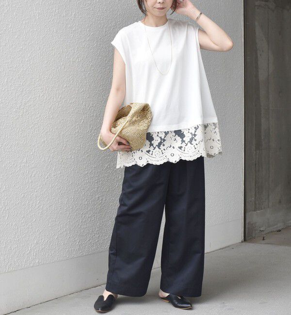 SHIPS Colors 「SHIPS Colors:〈手洗い可能〉レースヘム フレンチスリーブ チュニック」|Tシャツ・カットソー|