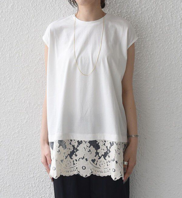 SHIPS Colors 「SHIPS Colors:〈手洗い可能〉レースヘム フレンチスリーブ チュニック」|Tシャツ・カットソー|