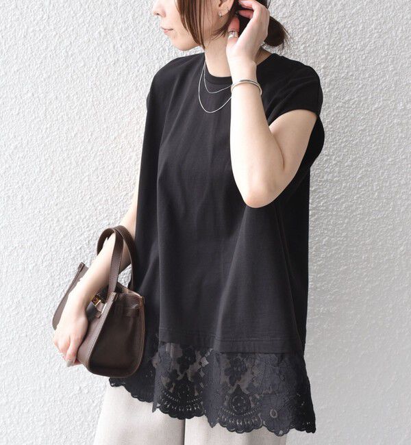 SHIPS Colors 「SHIPS Colors:〈手洗い可能〉レースヘム フレンチスリーブ チュニック」|Tシャツ・カットソー|