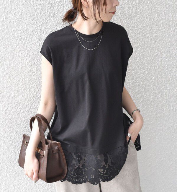 SHIPS Colors 「SHIPS Colors:〈手洗い可能〉レースヘム フレンチスリーブ チュニック」|Tシャツ・カットソー|