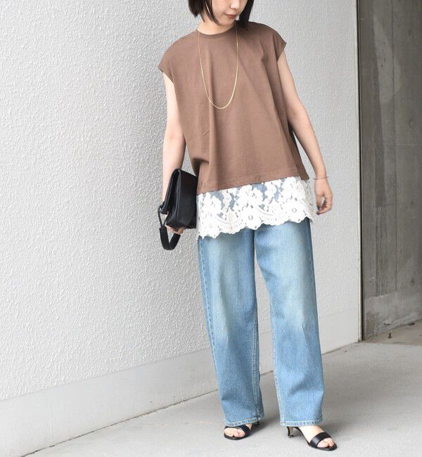 SHIPS Colors 「SHIPS Colors:〈手洗い可能〉レースヘム フレンチスリーブ チュニック」|Tシャツ・カットソー|