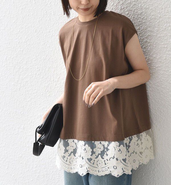SHIPS Colors 「SHIPS Colors:〈手洗い可能〉レースヘム フレンチスリーブ チュニック」|Tシャツ・カットソー|