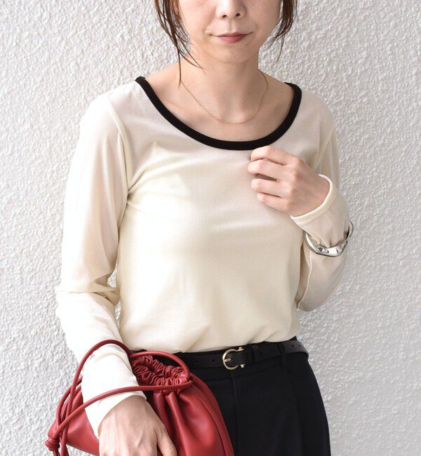 SHIPS Colors 「〈手洗い可能〉シアー ポリエステル ベロア 配色 トップス◇」|Tシャツ・カットソー|オフホワイト