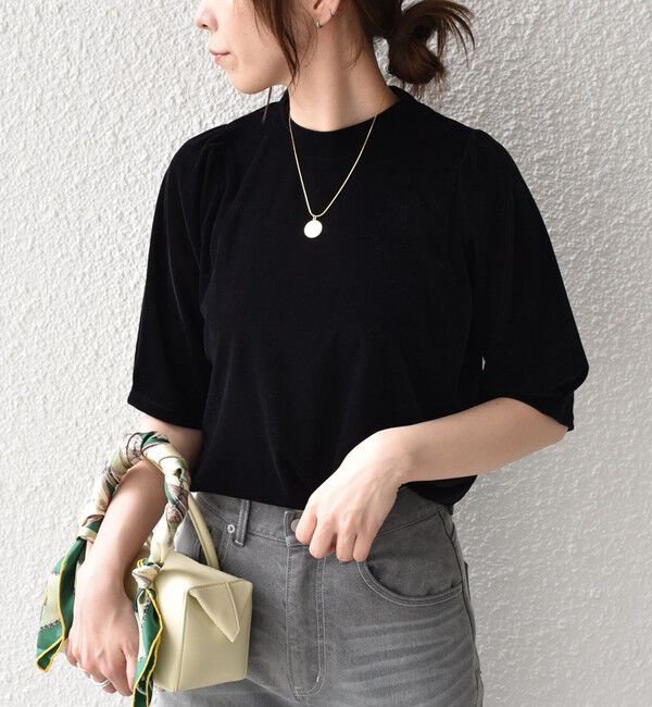 SHIPS Colors 「SHIPS Colors:〈手洗い可能〉シアー ポリエステル ベロア 5分袖 トップス◇」|Tシャツ・カットソー|