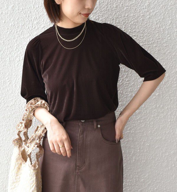 SHIPS Colors 「SHIPS Colors:〈手洗い可能〉シアー ポリエステル ベロア 5分袖 トップス◇」|Tシャツ・カットソー|
