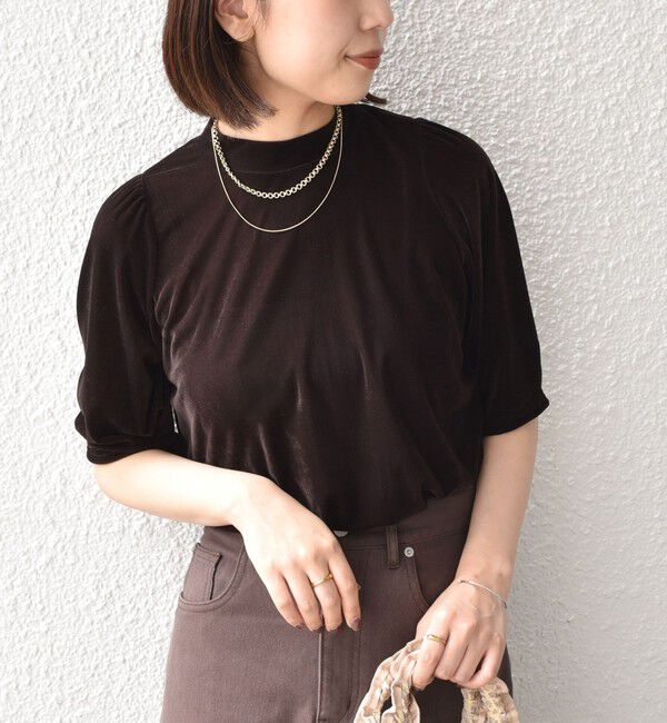 SHIPS Colors 「SHIPS Colors:〈手洗い可能〉シアー ポリエステル ベロア 5分袖 トップス◇」|Tシャツ・カットソー|