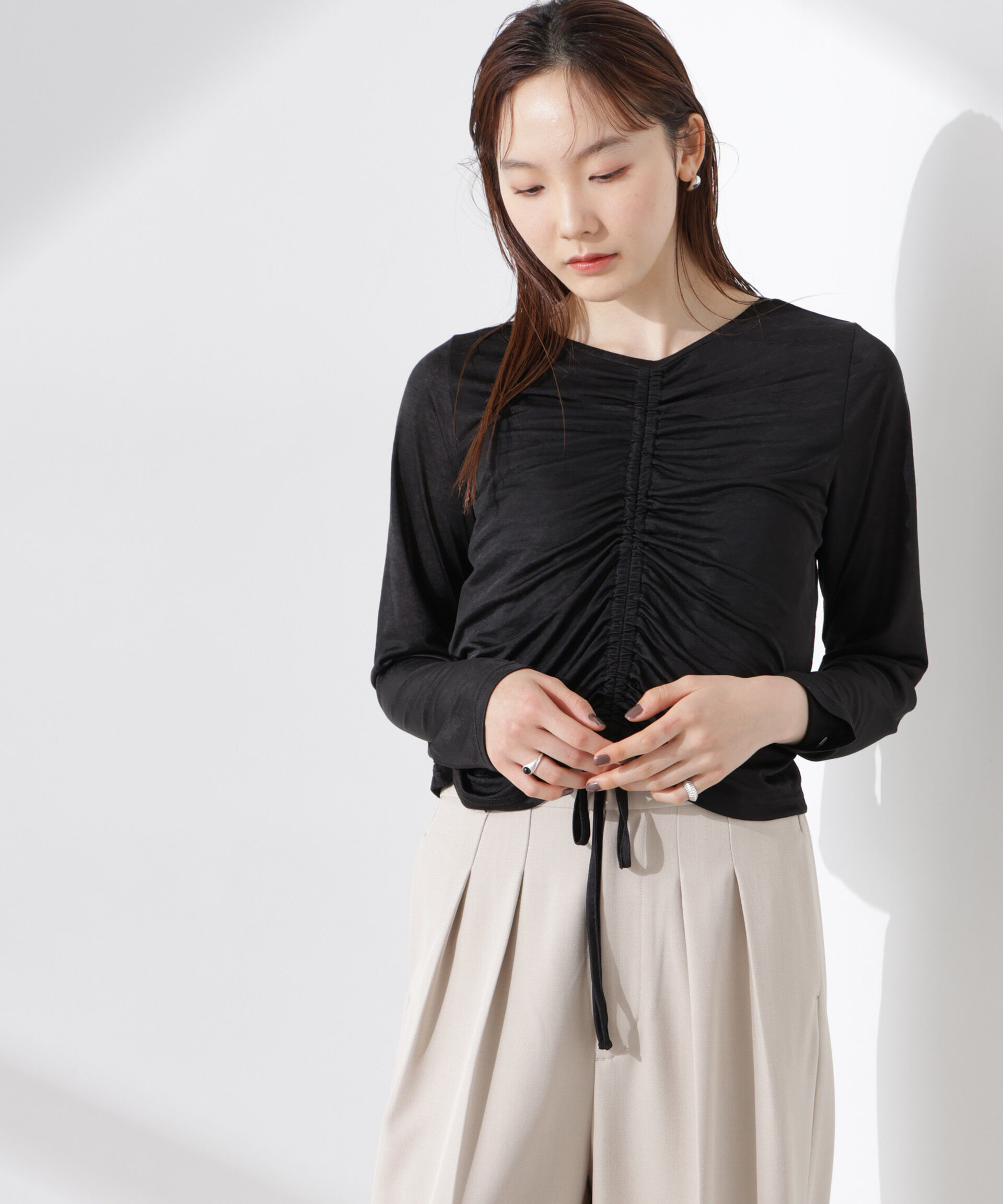 NANO universe「前後2wayフロントシャーリングトップス」|Tシャツ・カットソー|