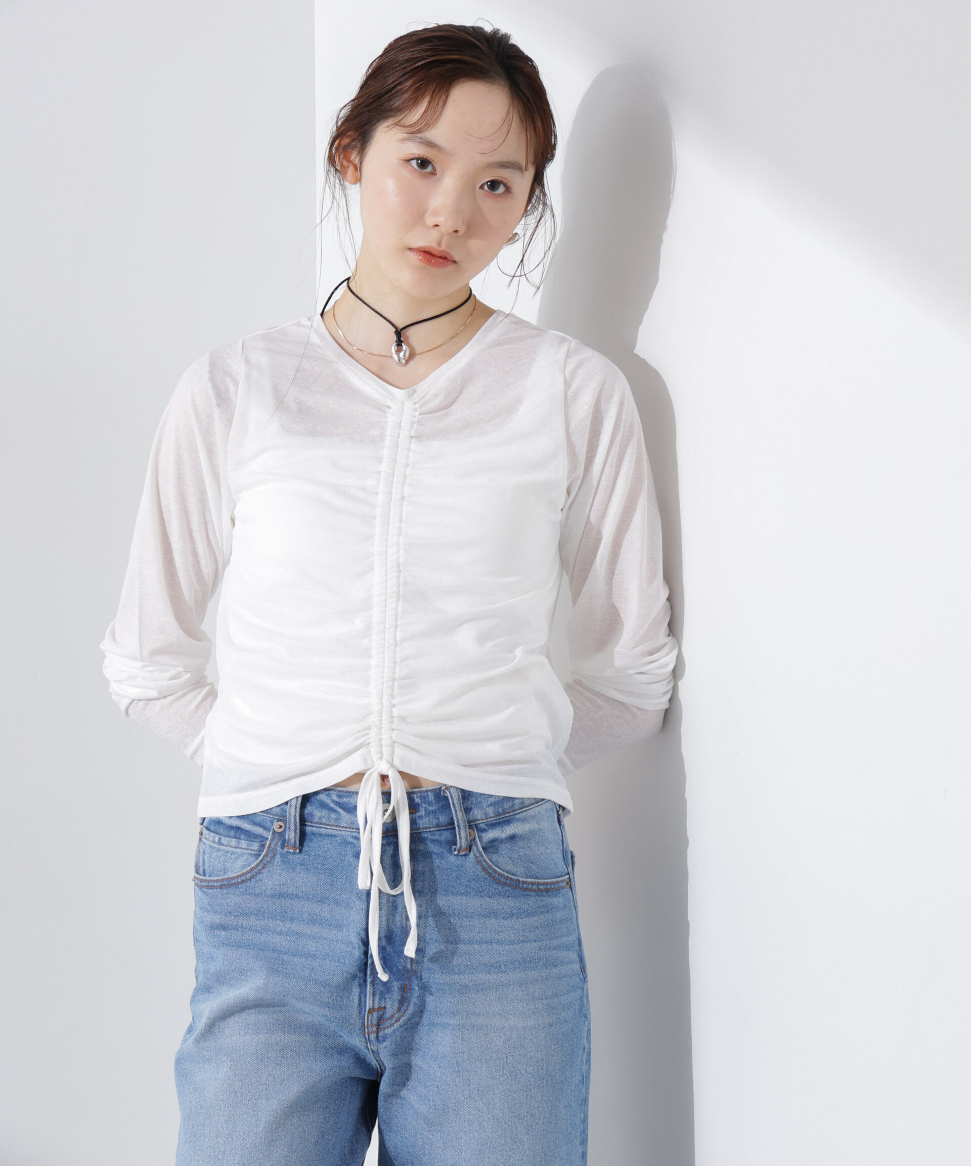 NANO universe「前後2wayフロントシャーリングトップス」|Tシャツ・カットソー|ホワイト