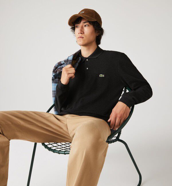 LACOSTE「長袖 リブ メランジカラ-ポロシャツ L1313 （杢・長袖)」|ポロシャツ|スミクロ
