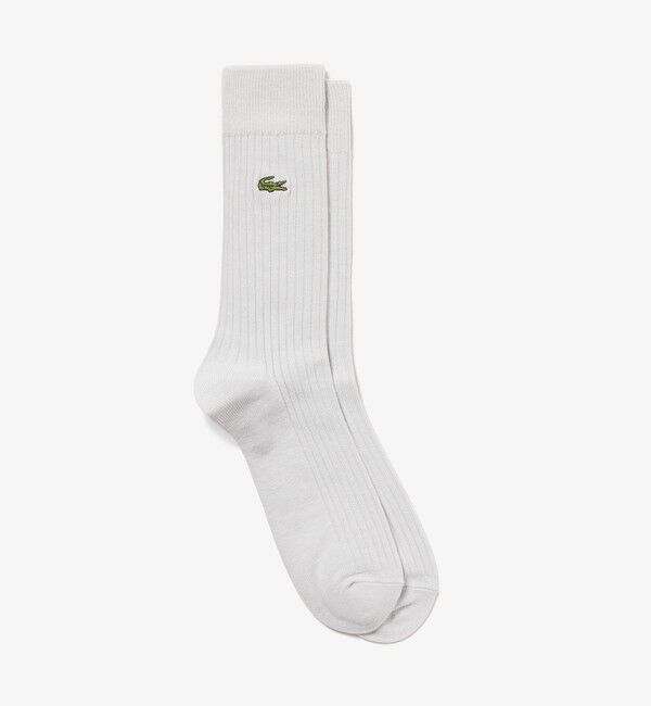 LACOSTE「クロックエンブレム3&times;2リブニットソックス」|ソックス|杢グレー