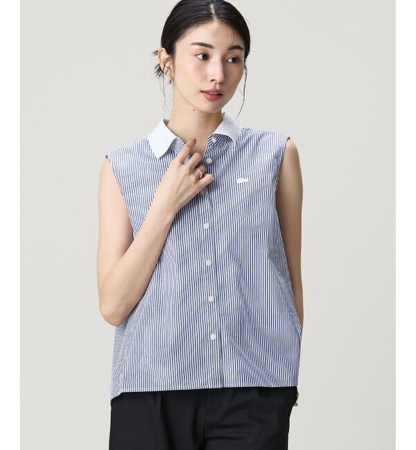 LACOSTE「ノースリーブAラインシャツ / ブルーストライプ オフホワイト ライトブルー」|シャツ・ブラウス|