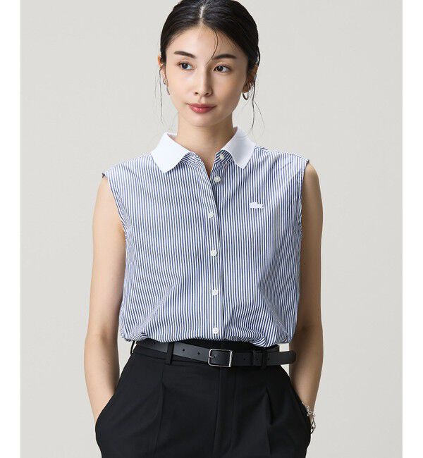 LACOSTE「ノースリーブAラインシャツ / ブルーストライプ オフホワイト ライトブルー」|シャツ・ブラウス|