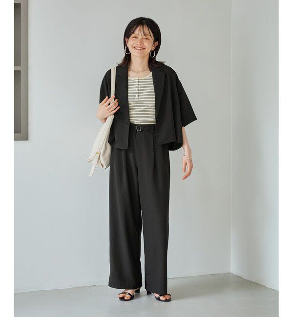 Rope&rsquo;Picnic「【ちゃんと+かわいい保証】エアリーリネンライク ハーフスリーブジャケット/接触冷感・UVカット・速乾」|テーラードジャケット|
