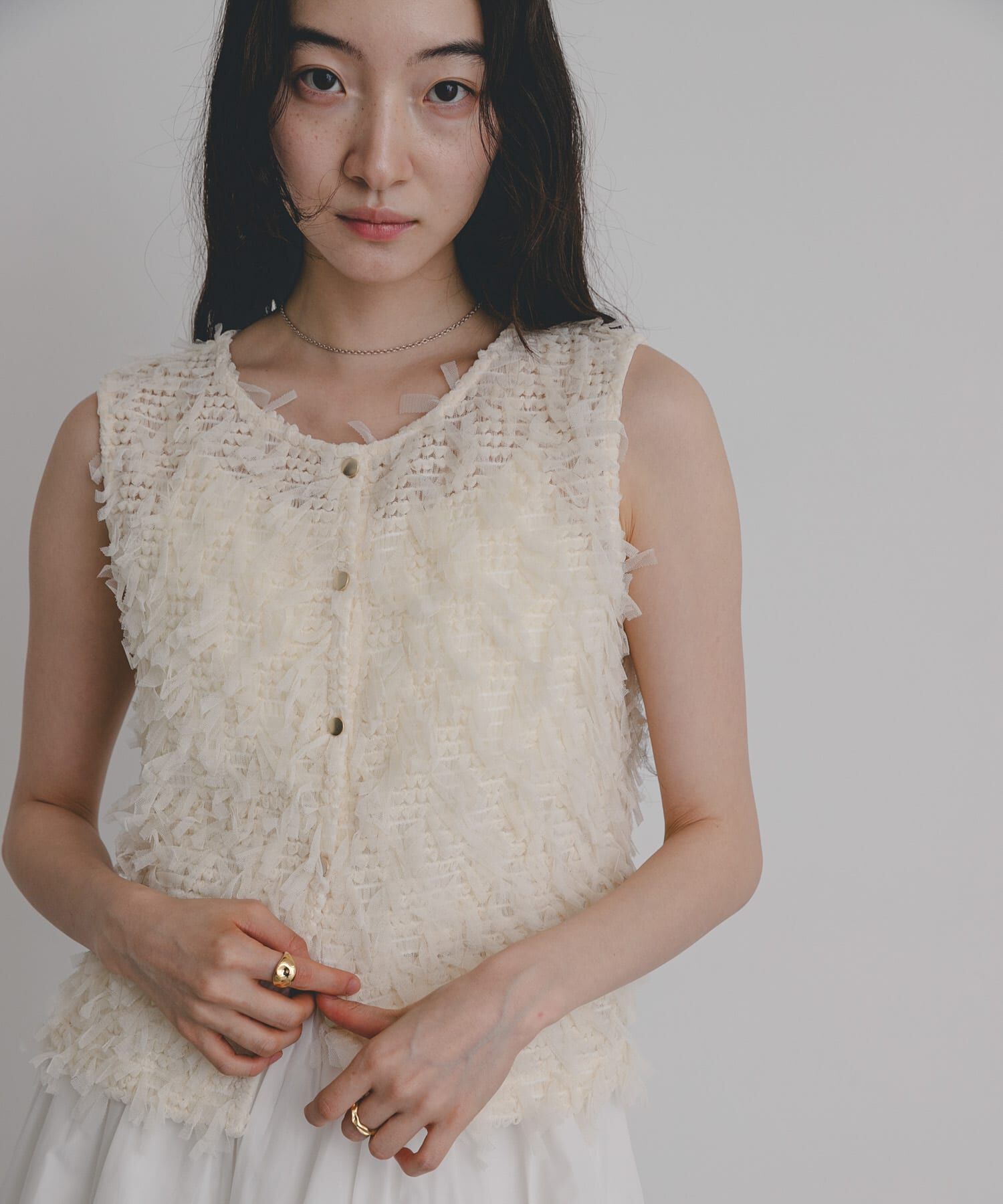 SENSE OF PLACE by URBAN RESEARCH「2WAYチュールフリンジベスト」|ベスト・ジレ|