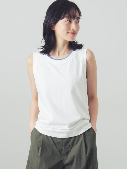 Samansa Mos2「【USAコットン】レイヤード風ノースリ」|Tシャツ・カットソー|オフホワイト