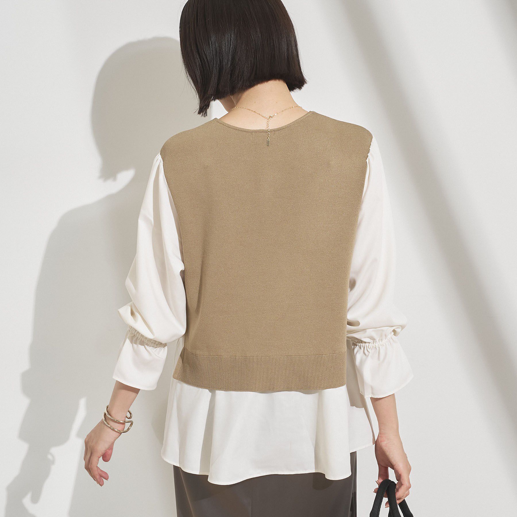 INDIVI「【洗える／1枚でコーデ完成】重ね着風ニットトップス」|Tシャツ・カットソー|