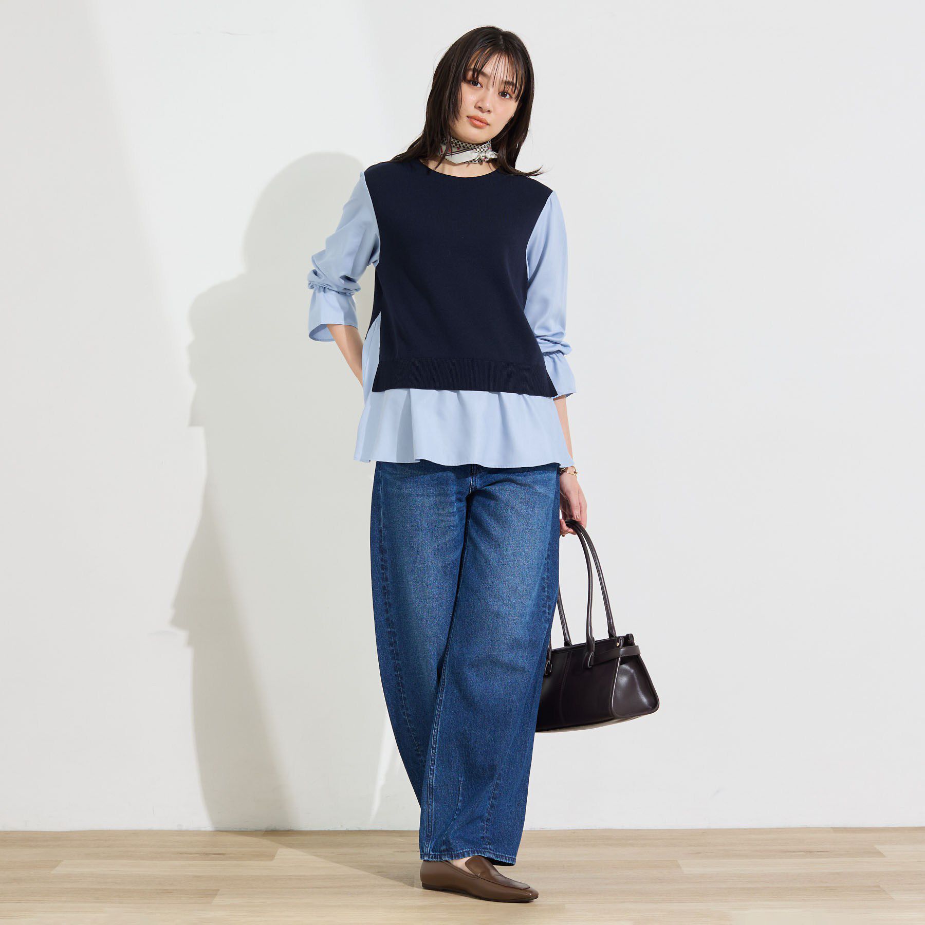 INDIVI「【洗える／1枚でコーデ完成】重ね着風ニットトップス」|Tシャツ・カットソー|