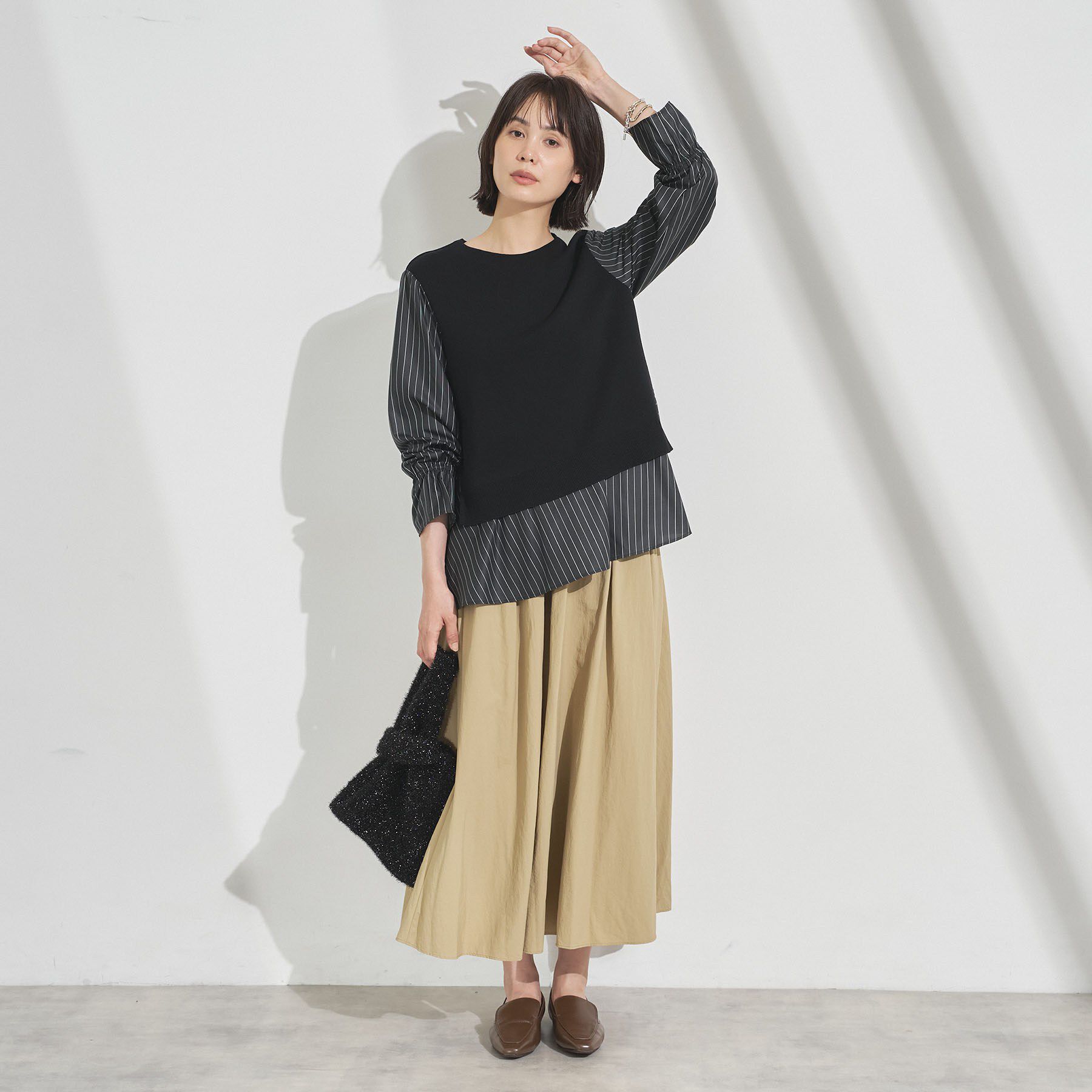 INDIVI「【洗える／1枚でコーデ完成】重ね着風ニットトップス」|Tシャツ・カットソー|