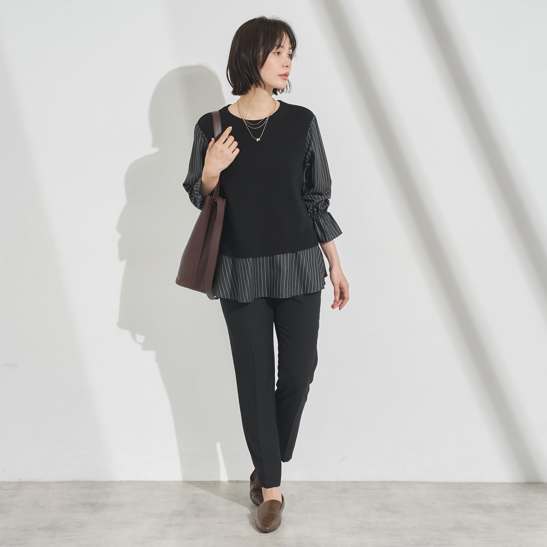 INDIVI「【洗える／1枚でコーデ完成】重ね着風ニットトップス」|Tシャツ・カットソー|