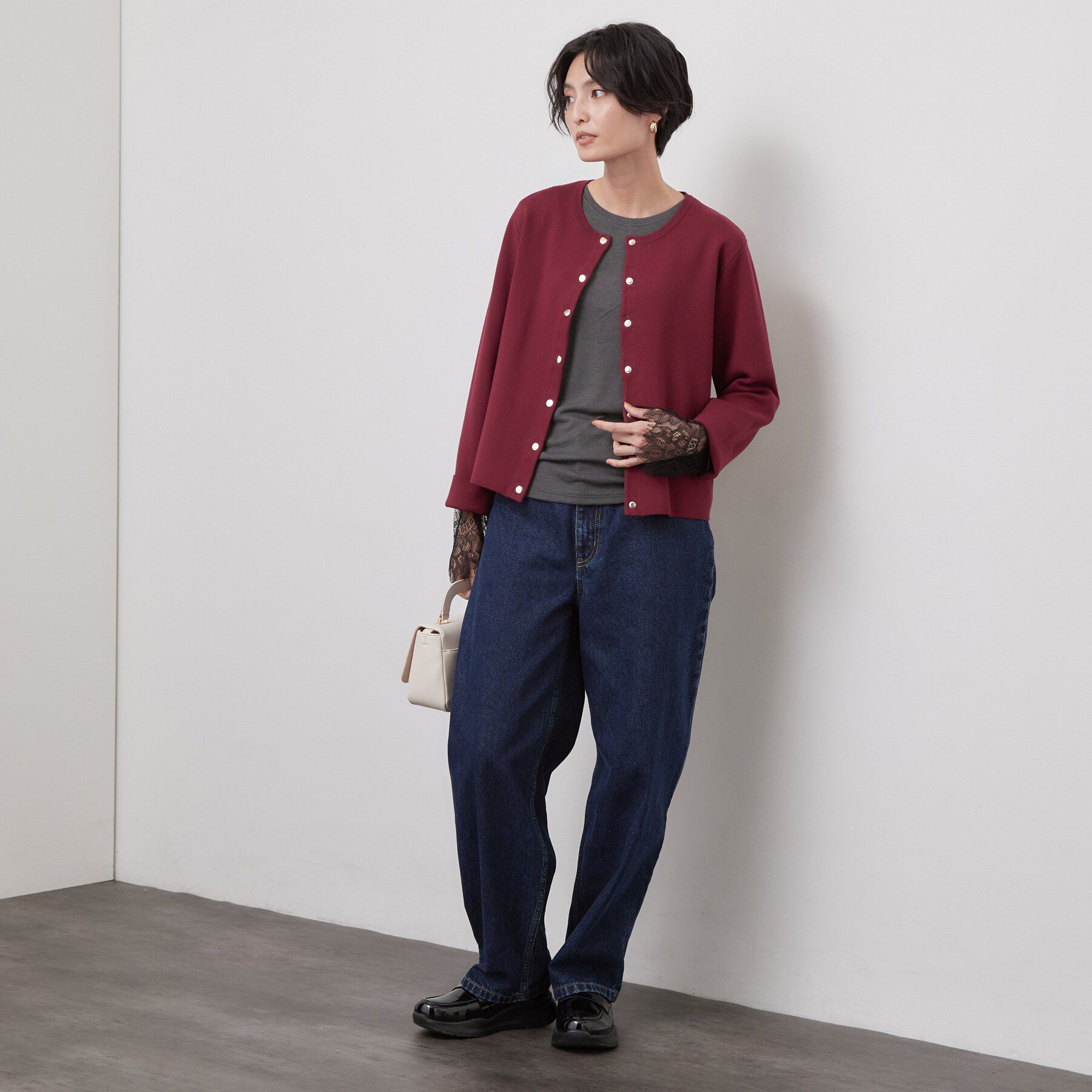 OPAQUE.CLIP「袖口レース＆ドットチュールドッキングトップス【洗濯機OK】」|Tシャツ・カットソー|
