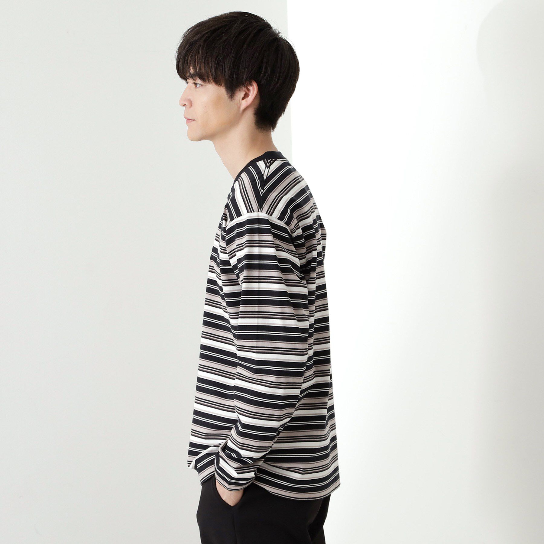 THE SHOP TK「ランダムボーダー長袖タフTシャツ 【洗濯機OK】」|Tシャツ・カットソー|