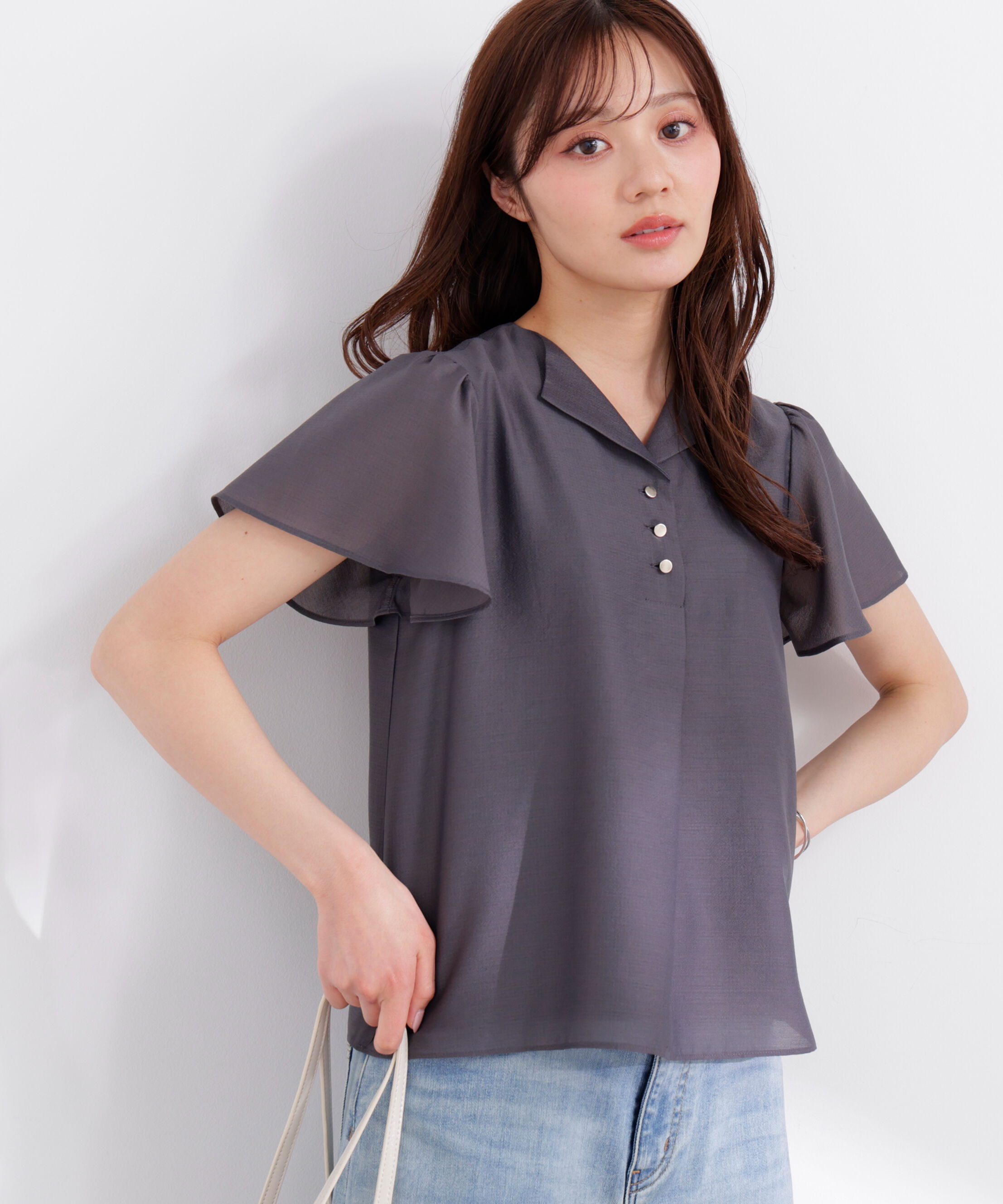 PROPORTION BODY DRESSING「フレアスリーブ開襟ブラウス 26SS」|シャツ・ブラウス|チャコール2