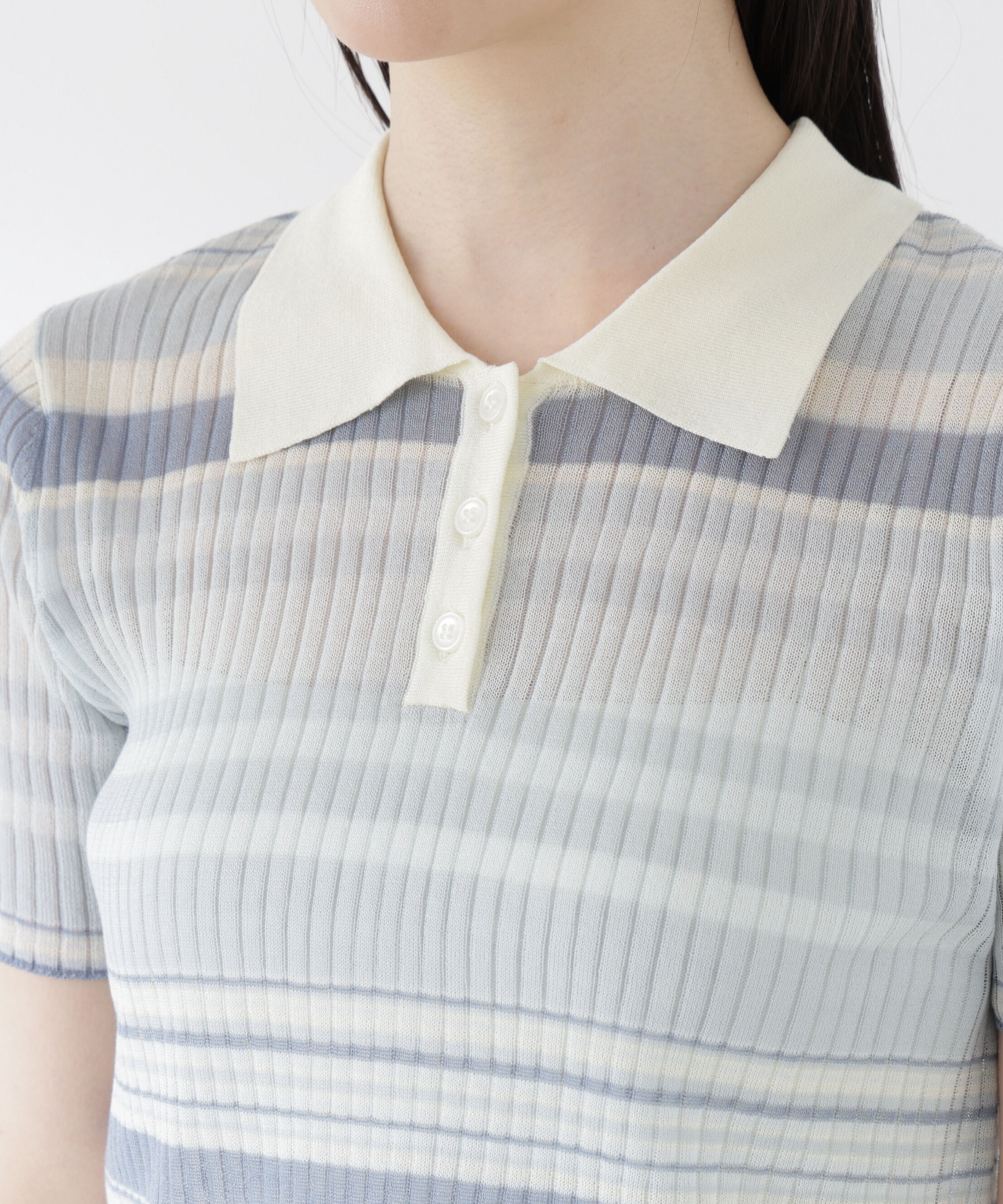 PROPORTION BODY DRESSING「〈a/mie〉ソフトシアーポロ衿ニットトップス26SS」|カーディガン|