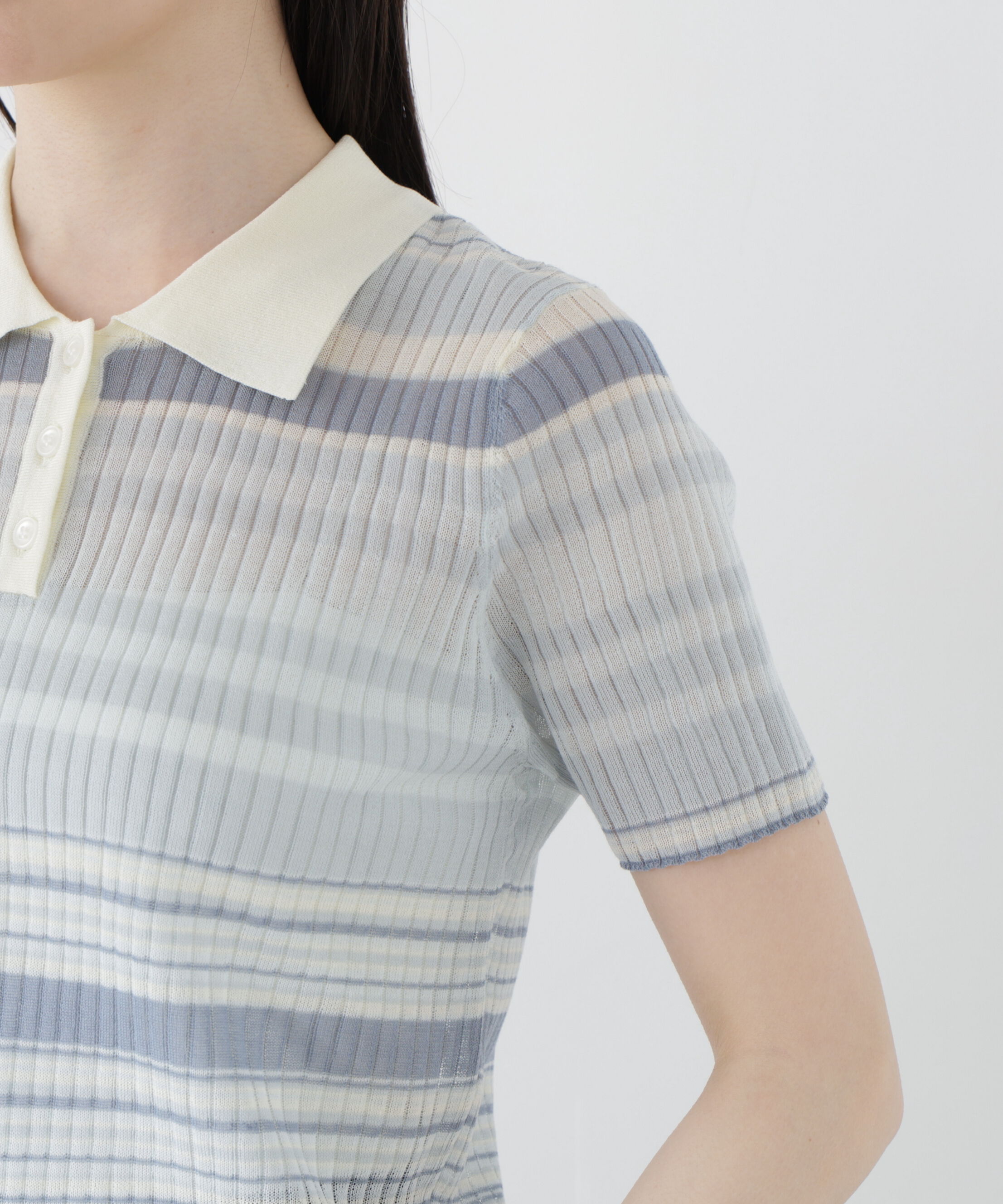 PROPORTION BODY DRESSING「〈a/mie〉ソフトシアーポロ衿ニットトップス26SS」|カーディガン|