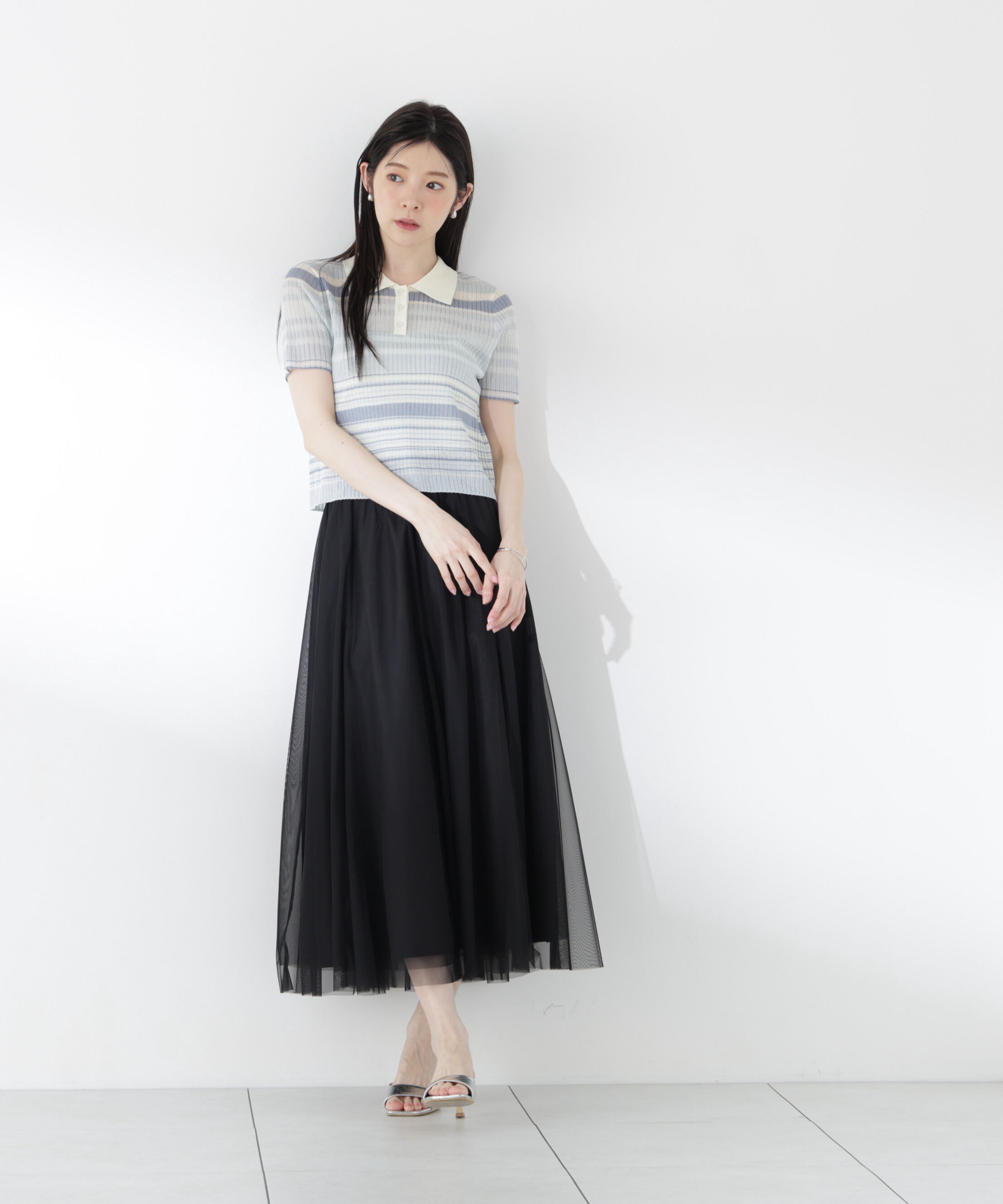 PROPORTION BODY DRESSING「〈a/mie〉ソフトシアーポロ衿ニットトップス26SS」|カーディガン|