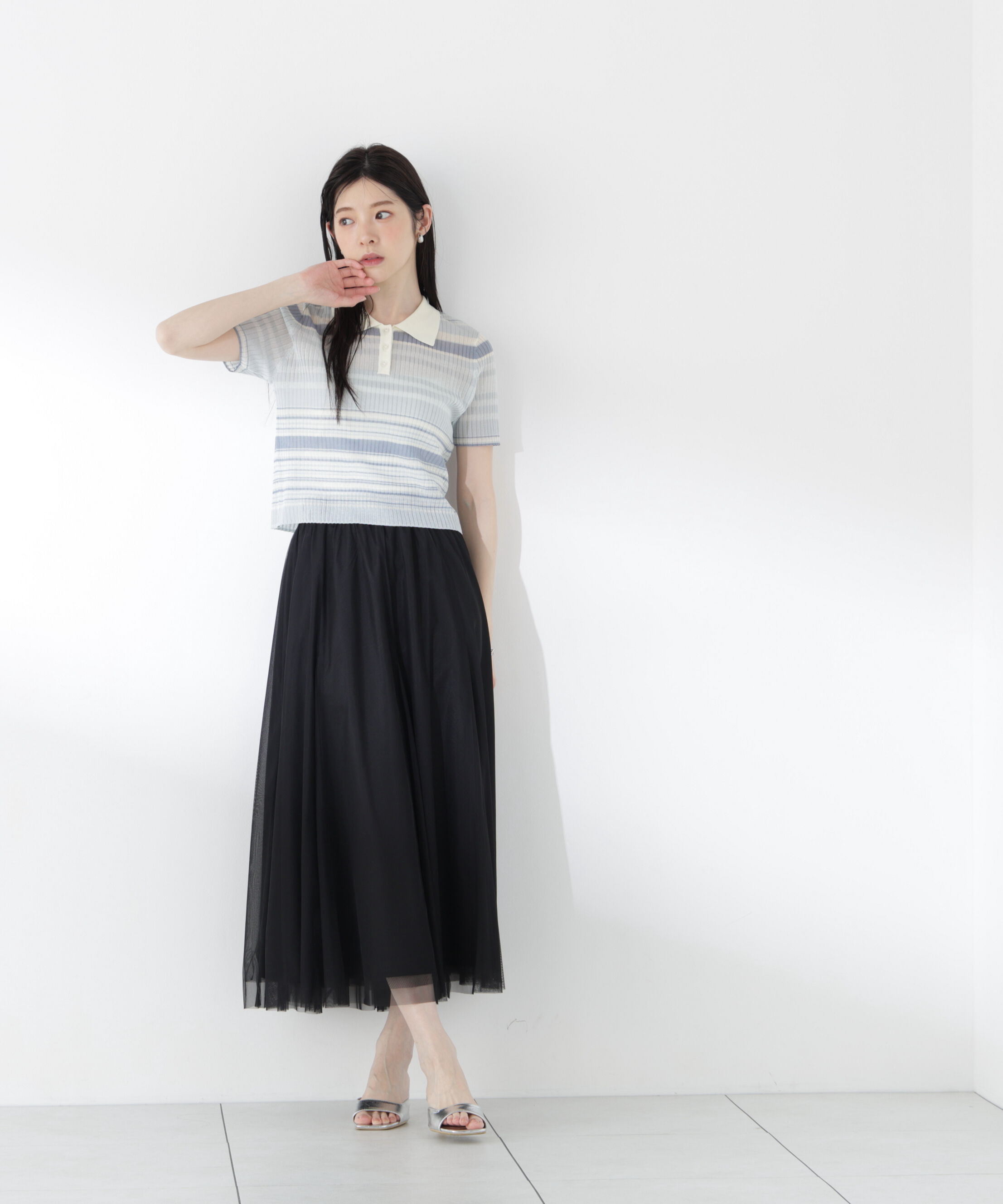 PROPORTION BODY DRESSING「〈a/mie〉ソフトシアーポロ衿ニットトップス26SS」|カーディガン|
