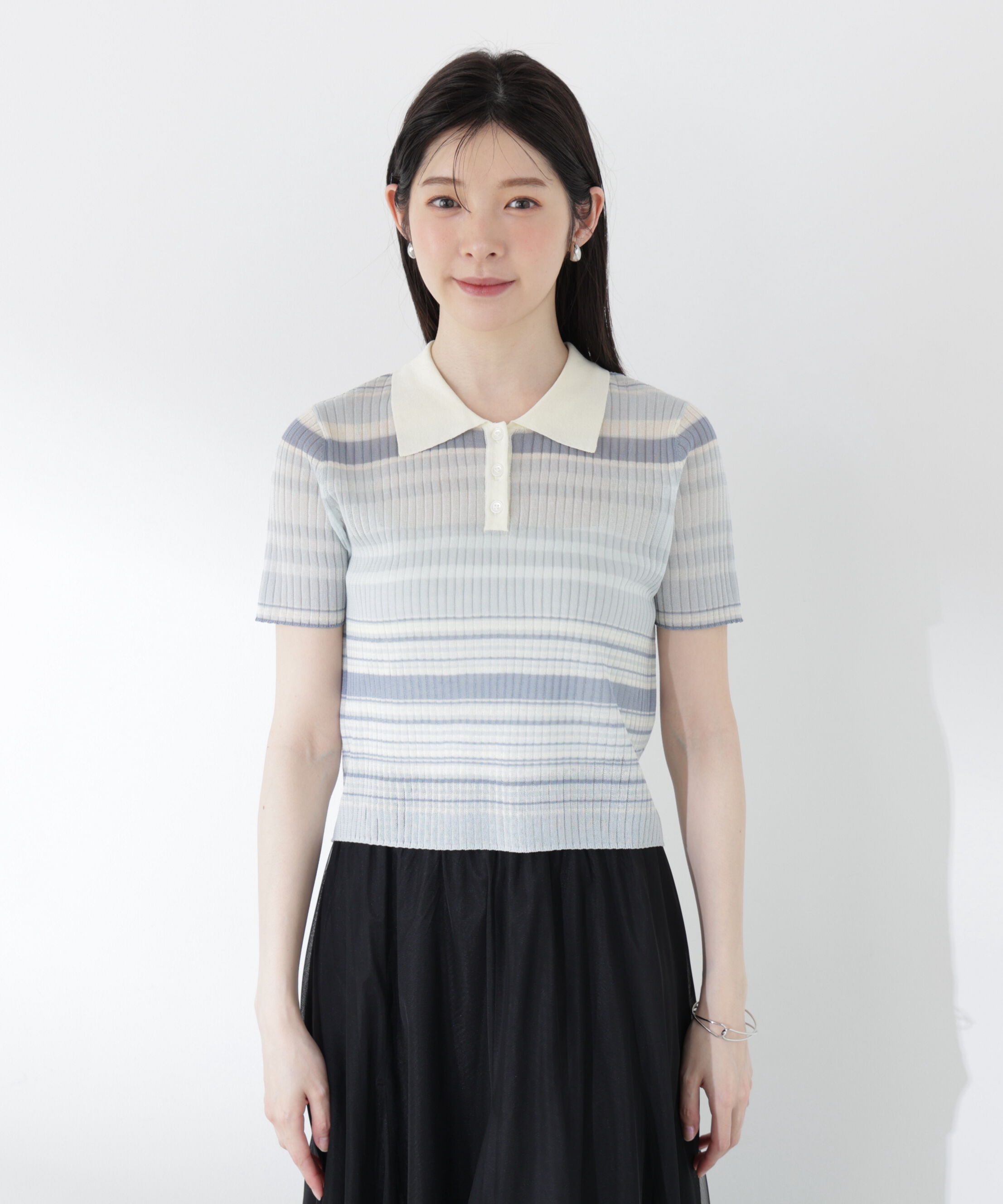 PROPORTION BODY DRESSING「〈a/mie〉ソフトシアーポロ衿ニットトップス26SS」|カーディガン|