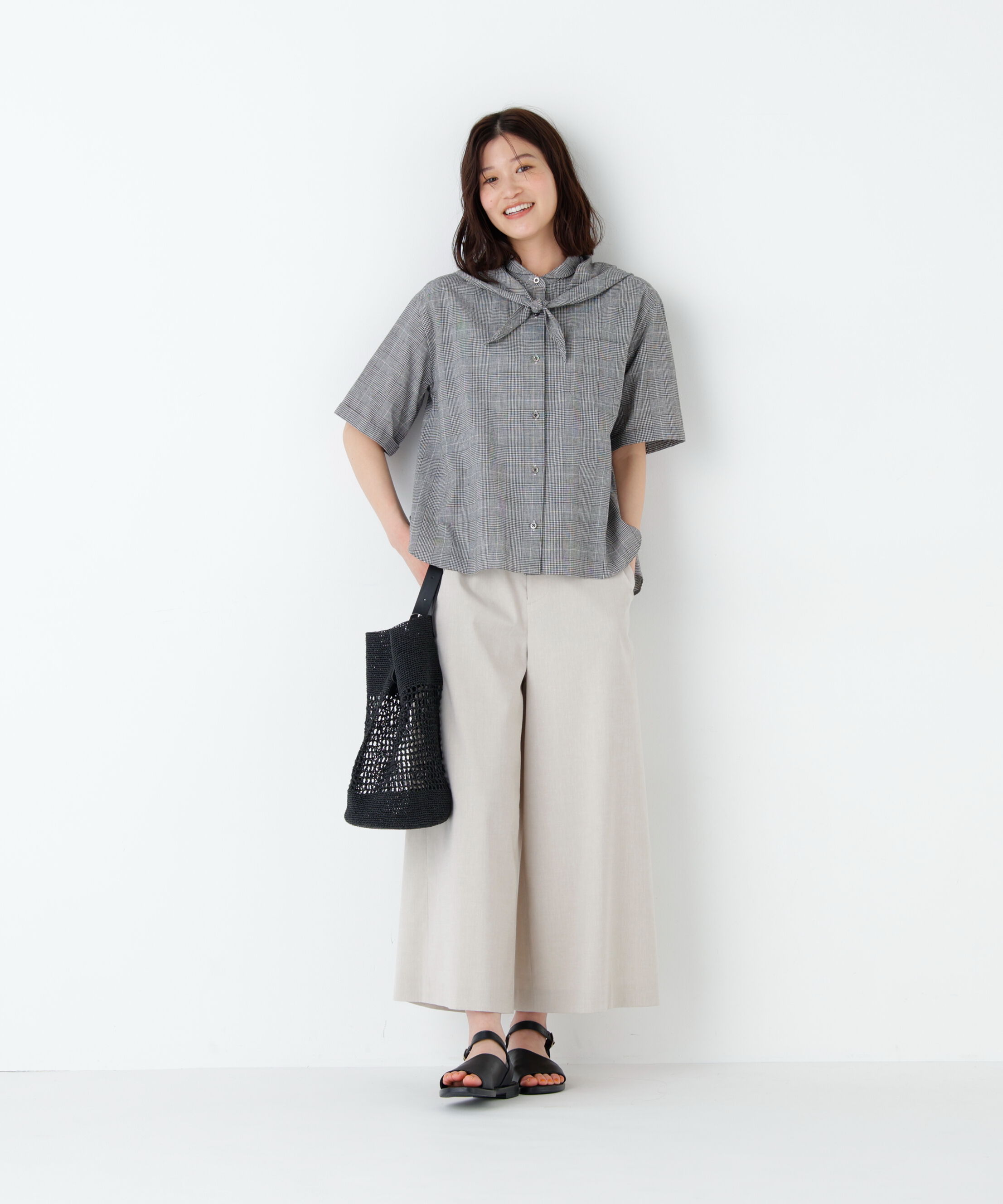  「麻混チェック三角巾シャツ」|シャツ・ブラウス|