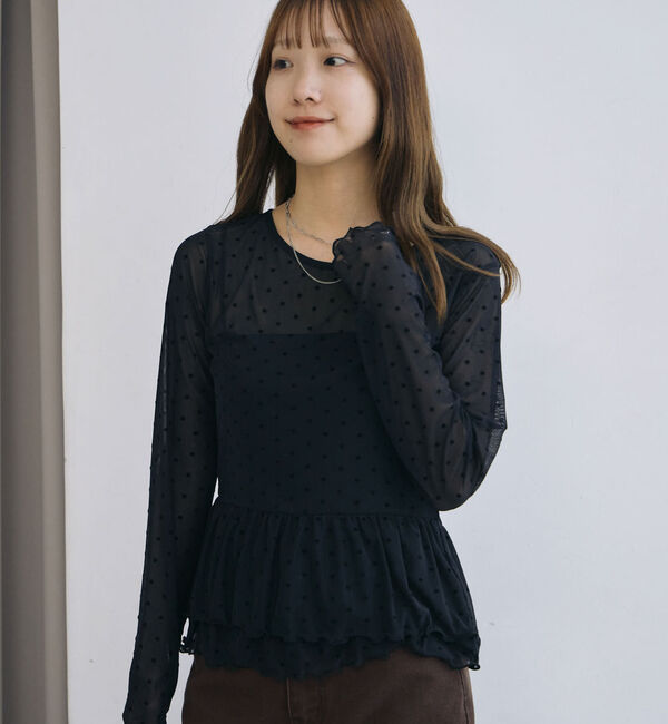 archives「フロッキードットアソートフリルカットＴＯＰＳ」|Tシャツ・カットソー|BLACK