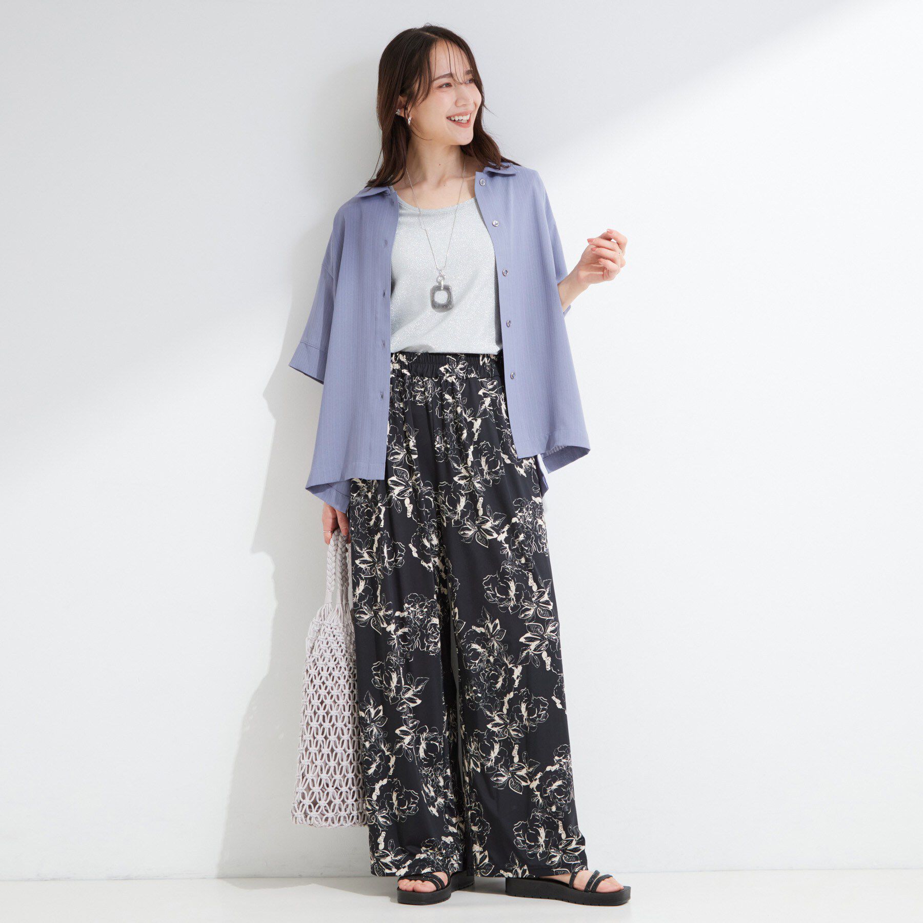 SHOO･LA･RUE「【通気性〇/UV/S-LL】洗濯後しわになりにくい とろみストライプシャツ」|シャツ・ブラウス|