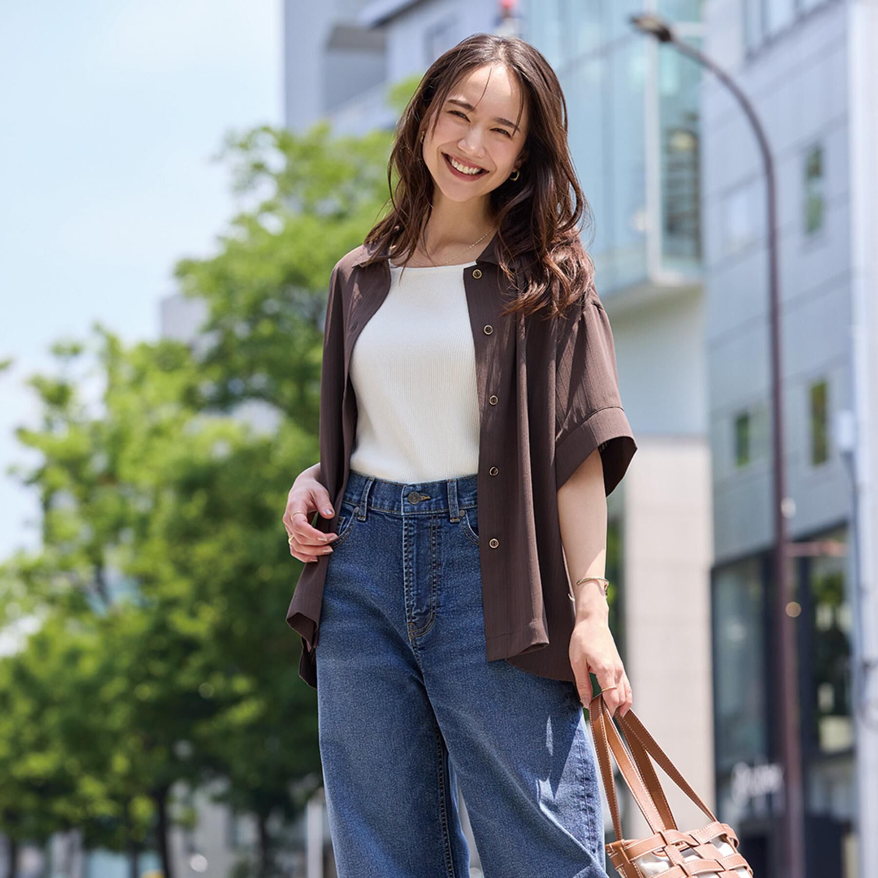 SHOO･LA･RUE「【通気性〇/UV/S-LL】洗濯後しわになりにくい とろみストライプシャツ」|シャツ・ブラウス|