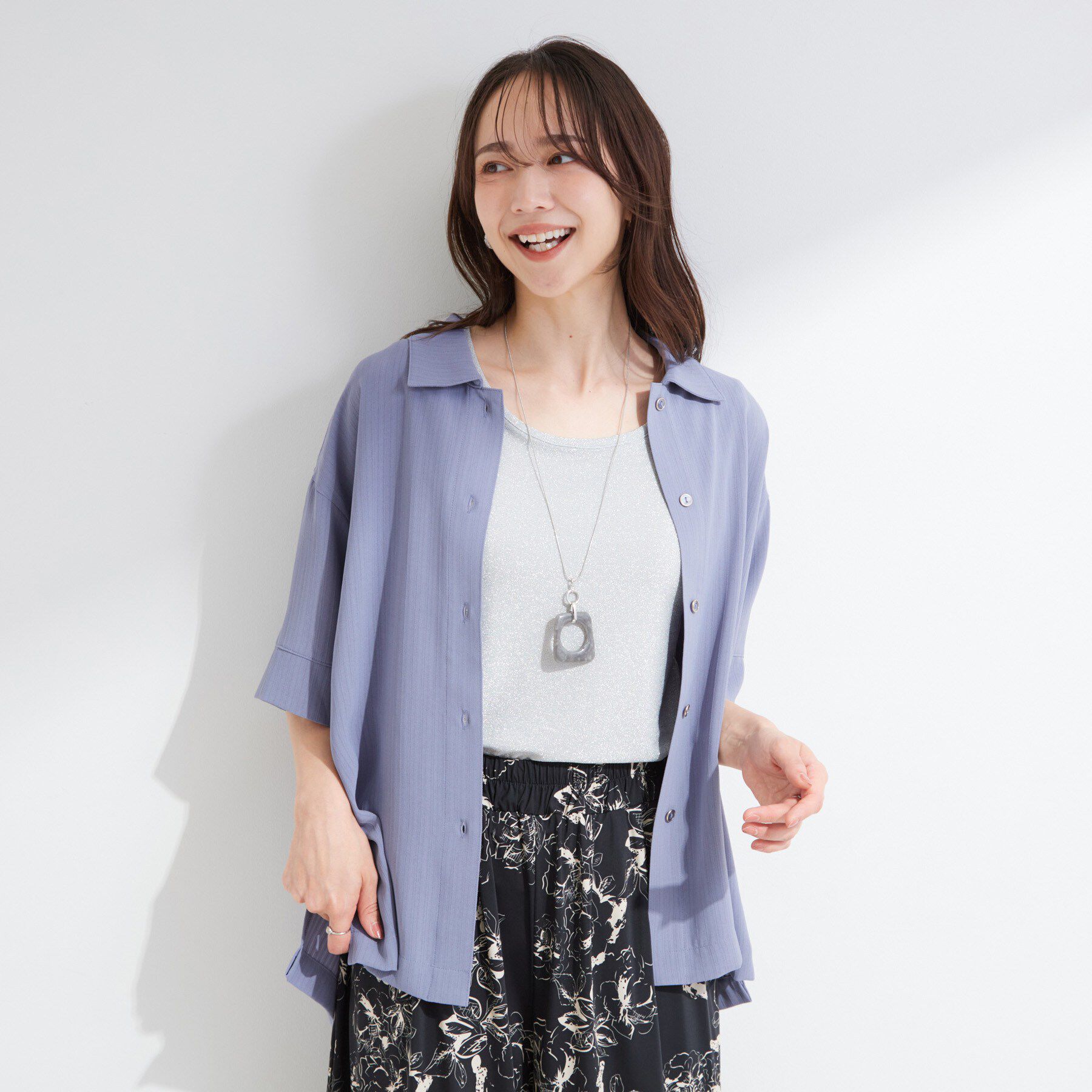 SHOO･LA･RUE「【通気性〇/UV/S-LL】洗濯後しわになりにくい とろみストライプシャツ」|シャツ・ブラウス|