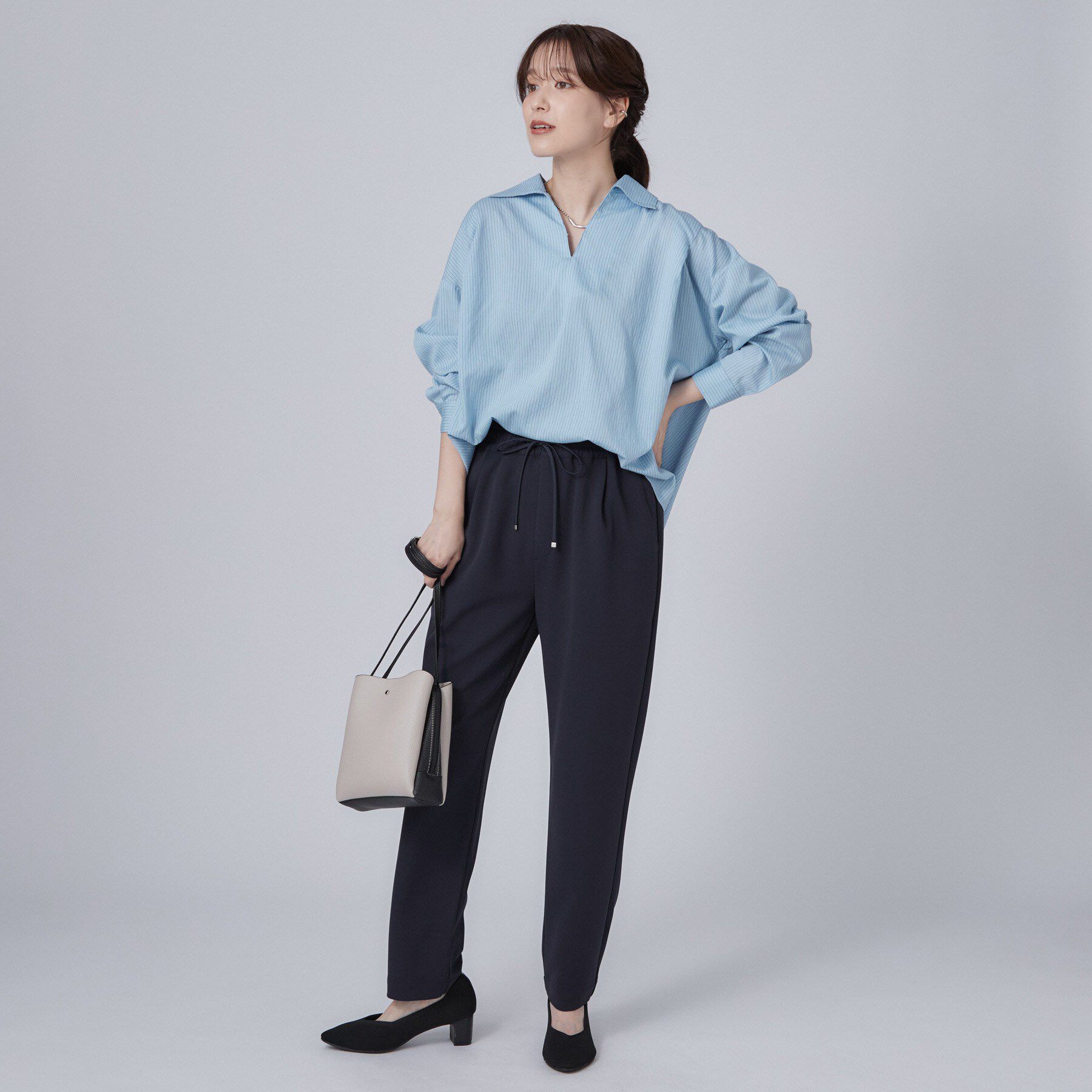 SHOO･LA･RUE「【洗濯機可】インせず決まるAライン ストライプスキッパーシャツ」|シャツ・ブラウス|