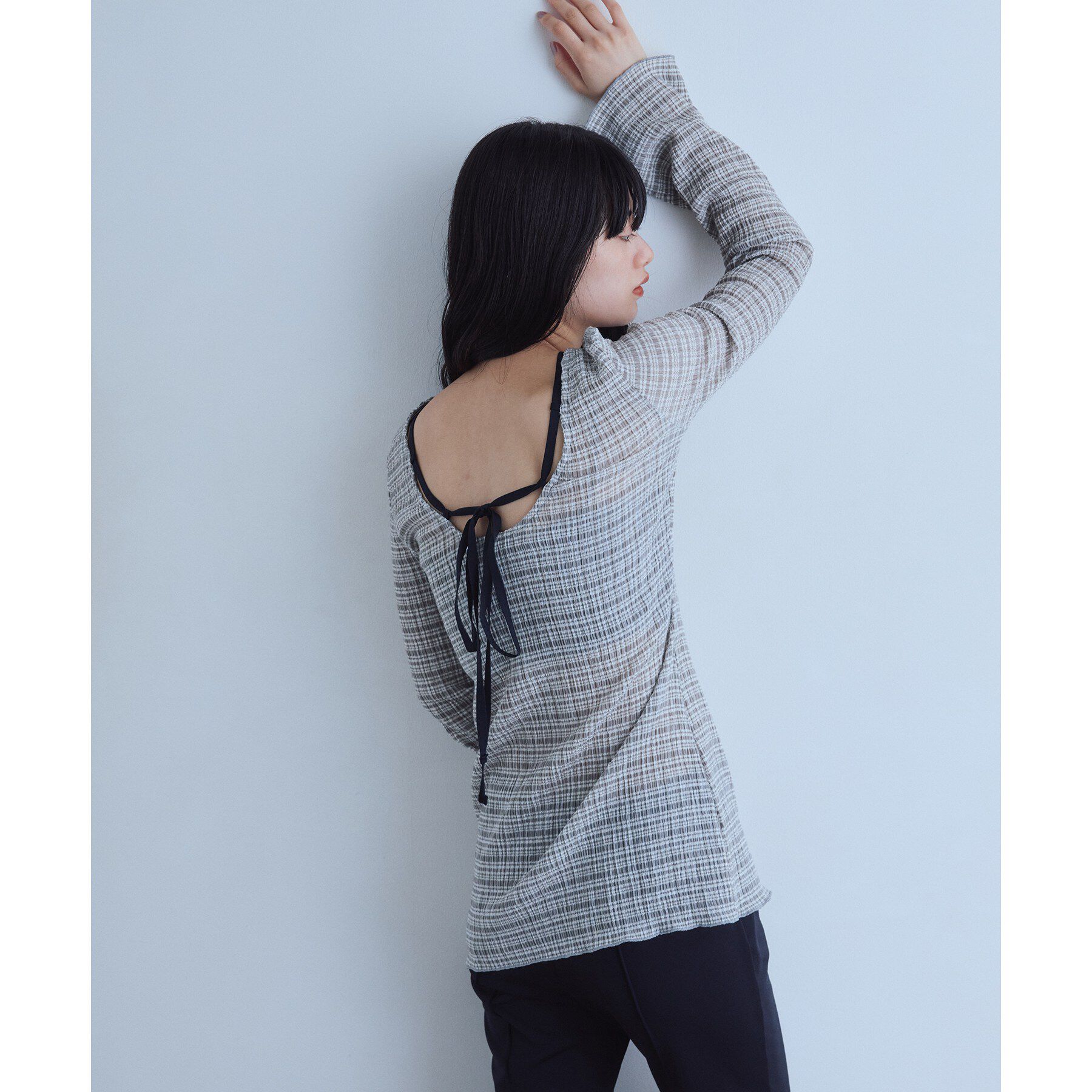 CODE A「open back check tunic」|Tシャツ・カットソー|グレー(212)