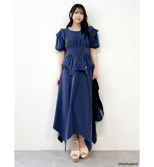 dazzlin「【mofusandコラボ】パフスリーブペプラムフレアワンピース」|ワンピース|